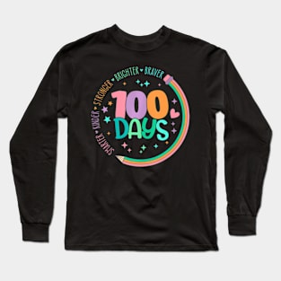 Smarter Kinder Stronger Brighter 100 Days Of School Teacher Long Sleeve T-Shirt